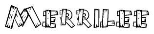 The image contains the name Merrilee written in a decorative, stylized font with a hand-drawn appearance. The lines are made up of what appears to be planks of wood, which are nailed together