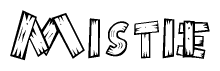 The clipart image shows the name Mistie stylized to look as if it has been constructed out of wooden planks or logs. Each letter is designed to resemble pieces of wood.