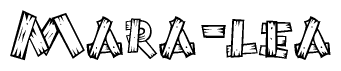 The image contains the name Mara-lea written in a decorative, stylized font with a hand-drawn appearance. The lines are made up of what appears to be planks of wood, which are nailed together