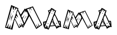 The clipart image shows the name Mama stylized to look as if it has been constructed out of wooden planks or logs. Each letter is designed to resemble pieces of wood.