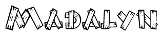 The image contains the name Madalyn written in a decorative, stylized font with a hand-drawn appearance. The lines are made up of what appears to be planks of wood, which are nailed together