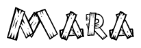 The image contains the name Mara written in a decorative, stylized font with a hand-drawn appearance. The lines are made up of what appears to be planks of wood, which are nailed together