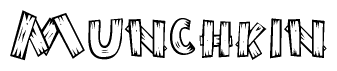 The image contains the name Munchkin written in a decorative, stylized font with a hand-drawn appearance. The lines are made up of what appears to be planks of wood, which are nailed together