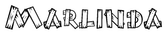 The image contains the name Marlinda written in a decorative, stylized font with a hand-drawn appearance. The lines are made up of what appears to be planks of wood, which are nailed together