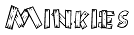 The clipart image shows the name Minkies stylized to look as if it has been constructed out of wooden planks or logs. Each letter is designed to resemble pieces of wood.