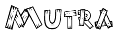 The clipart image shows the name Mutra stylized to look as if it has been constructed out of wooden planks or logs. Each letter is designed to resemble pieces of wood.