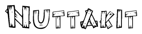 The image contains the name Nuttakit written in a decorative, stylized font with a hand-drawn appearance. The lines are made up of what appears to be planks of wood, which are nailed together