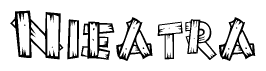 The clipart image shows the name Nieatra stylized to look as if it has been constructed out of wooden planks or logs. Each letter is designed to resemble pieces of wood.