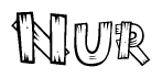 The clipart image shows the name Nur stylized to look as if it has been constructed out of wooden planks or logs. Each letter is designed to resemble pieces of wood.