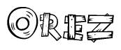 The image contains the name Orez written in a decorative, stylized font with a hand-drawn appearance. The lines are made up of what appears to be planks of wood, which are nailed together