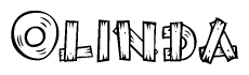 The clipart image shows the name Olinda stylized to look like it is constructed out of separate wooden planks or boards, with each letter having wood grain and plank-like details.