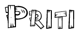 The clipart image shows the name Priti stylized to look like it is constructed out of separate wooden planks or boards, with each letter having wood grain and plank-like details.