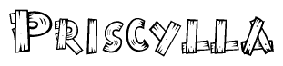The clipart image shows the name Priscylla stylized to look like it is constructed out of separate wooden planks or boards, with each letter having wood grain and plank-like details.