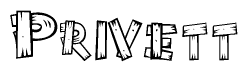 The clipart image shows the name Privett stylized to look like it is constructed out of separate wooden planks or boards, with each letter having wood grain and plank-like details.