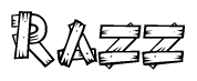 The clipart image shows the name Razz stylized to look as if it has been constructed out of wooden planks or logs. Each letter is designed to resemble pieces of wood.