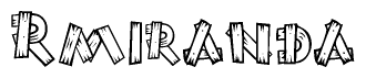 The clipart image shows the name Rmiranda stylized to look as if it has been constructed out of wooden planks or logs. Each letter is designed to resemble pieces of wood.