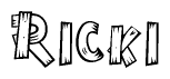 The clipart image shows the name Ricki stylized to look as if it has been constructed out of wooden planks or logs. Each letter is designed to resemble pieces of wood.