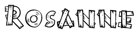 The clipart image shows the name Rosanne stylized to look as if it has been constructed out of wooden planks or logs. Each letter is designed to resemble pieces of wood.