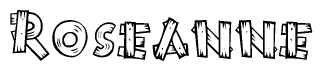 The clipart image shows the name Roseanne stylized to look as if it has been constructed out of wooden planks or logs. Each letter is designed to resemble pieces of wood.
