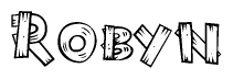 The clipart image shows the name Robyn stylized to look as if it has been constructed out of wooden planks or logs. Each letter is designed to resemble pieces of wood.