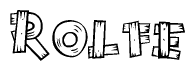 The image contains the name Rolfe written in a decorative, stylized font with a hand-drawn appearance. The lines are made up of what appears to be planks of wood, which are nailed together