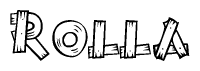 The image contains the name Rolla written in a decorative, stylized font with a hand-drawn appearance. The lines are made up of what appears to be planks of wood, which are nailed together