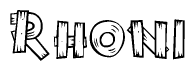 The clipart image shows the name Rhoni stylized to look like it is constructed out of separate wooden planks or boards, with each letter having wood grain and plank-like details.