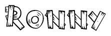 The clipart image shows the name Ronny stylized to look like it is constructed out of separate wooden planks or boards, with each letter having wood grain and plank-like details.