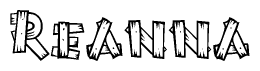 The image contains the name Reanna written in a decorative, stylized font with a hand-drawn appearance. The lines are made up of what appears to be planks of wood, which are nailed together