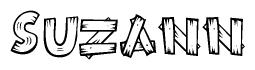 The image contains the name Suzann written in a decorative, stylized font with a hand-drawn appearance. The lines are made up of what appears to be planks of wood, which are nailed together