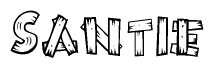The clipart image shows the name Santie stylized to look like it is constructed out of separate wooden planks or boards, with each letter having wood grain and plank-like details.