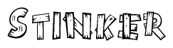 The image contains the name Stinker written in a decorative, stylized font with a hand-drawn appearance. The lines are made up of what appears to be planks of wood, which are nailed together