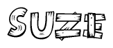 The image contains the name Suze written in a decorative, stylized font with a hand-drawn appearance. The lines are made up of what appears to be planks of wood, which are nailed together