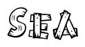 The clipart image shows the name Sea stylized to look as if it has been constructed out of wooden planks or logs. Each letter is designed to resemble pieces of wood.