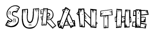 The image contains the name Suranthe written in a decorative, stylized font with a hand-drawn appearance. The lines are made up of what appears to be planks of wood, which are nailed together