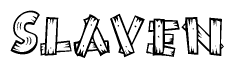 The clipart image shows the name Slaven stylized to look as if it has been constructed out of wooden planks or logs. Each letter is designed to resemble pieces of wood.