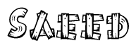 The image contains the name Saeed written in a decorative, stylized font with a hand-drawn appearance. The lines are made up of what appears to be planks of wood, which are nailed together