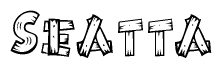 The clipart image shows the name Seatta stylized to look like it is constructed out of separate wooden planks or boards, with each letter having wood grain and plank-like details.