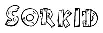 The image contains the name Sorkid written in a decorative, stylized font with a hand-drawn appearance. The lines are made up of what appears to be planks of wood, which are nailed together
