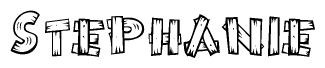 The image contains the name Stephanie written in a decorative, stylized font with a hand-drawn appearance. The lines are made up of what appears to be planks of wood, which are nailed together