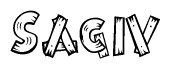 The image contains the name Sagiv written in a decorative, stylized font with a hand-drawn appearance. The lines are made up of what appears to be planks of wood, which are nailed together