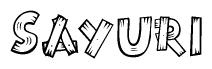 The image contains the name Sayuri written in a decorative, stylized font with a hand-drawn appearance. The lines are made up of what appears to be planks of wood, which are nailed together