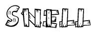 The clipart image shows the name Snell stylized to look like it is constructed out of separate wooden planks or boards, with each letter having wood grain and plank-like details.