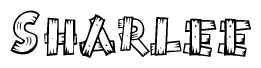 The clipart image shows the name Sharlee stylized to look like it is constructed out of separate wooden planks or boards, with each letter having wood grain and plank-like details.