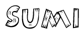 The clipart image shows the name Sumi stylized to look as if it has been constructed out of wooden planks or logs. Each letter is designed to resemble pieces of wood.