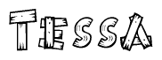 The clipart image shows the name Tessa stylized to look as if it has been constructed out of wooden planks or logs. Each letter is designed to resemble pieces of wood.