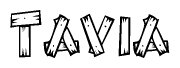 The clipart image shows the name Tavia stylized to look as if it has been constructed out of wooden planks or logs. Each letter is designed to resemble pieces of wood.