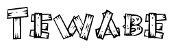 The image contains the name Tewabe written in a decorative, stylized font with a hand-drawn appearance. The lines are made up of what appears to be planks of wood, which are nailed together