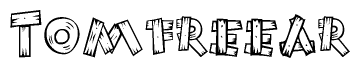 The clipart image shows the name Tomfreear stylized to look as if it has been constructed out of wooden planks or logs. Each letter is designed to resemble pieces of wood.