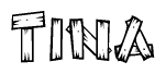 The image contains the name Tina written in a decorative, stylized font with a hand-drawn appearance. The lines are made up of what appears to be planks of wood, which are nailed together